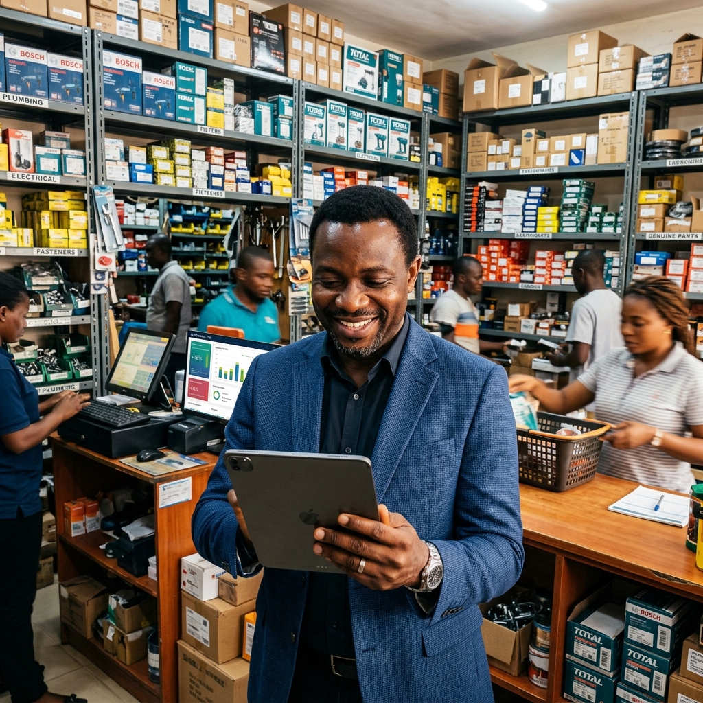 Business owner using tablet dashboard